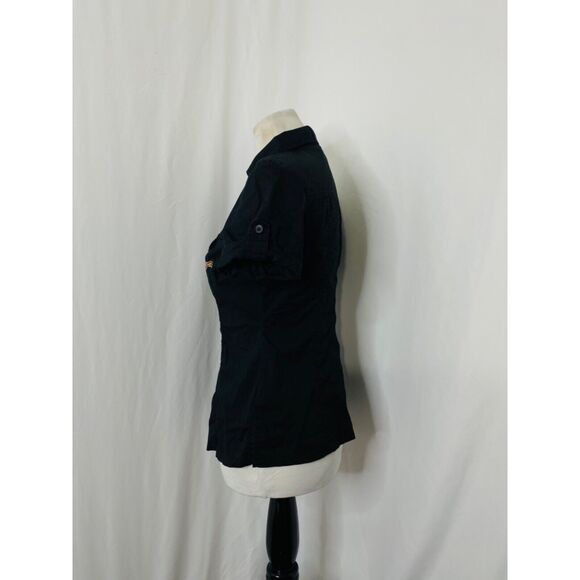 Akademiks Juniors Shirt Black Embroidered Short Sleeve Button-Down Size Medium - Picture 6 of 10